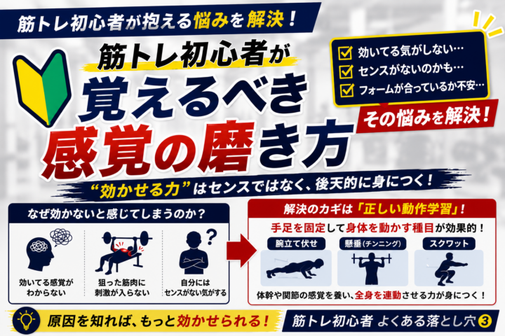 筋トレで効いている感覚がわからない?初心者が覚えるべき感覚を磨く/姫路パーソナルジムの画像